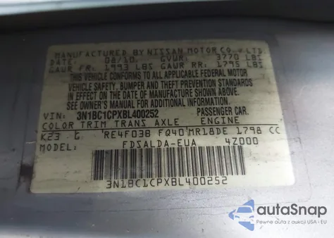 2011 Nissan Versa 1.8S from USA, damaged, VIN 3N1BC1CPXBL400252